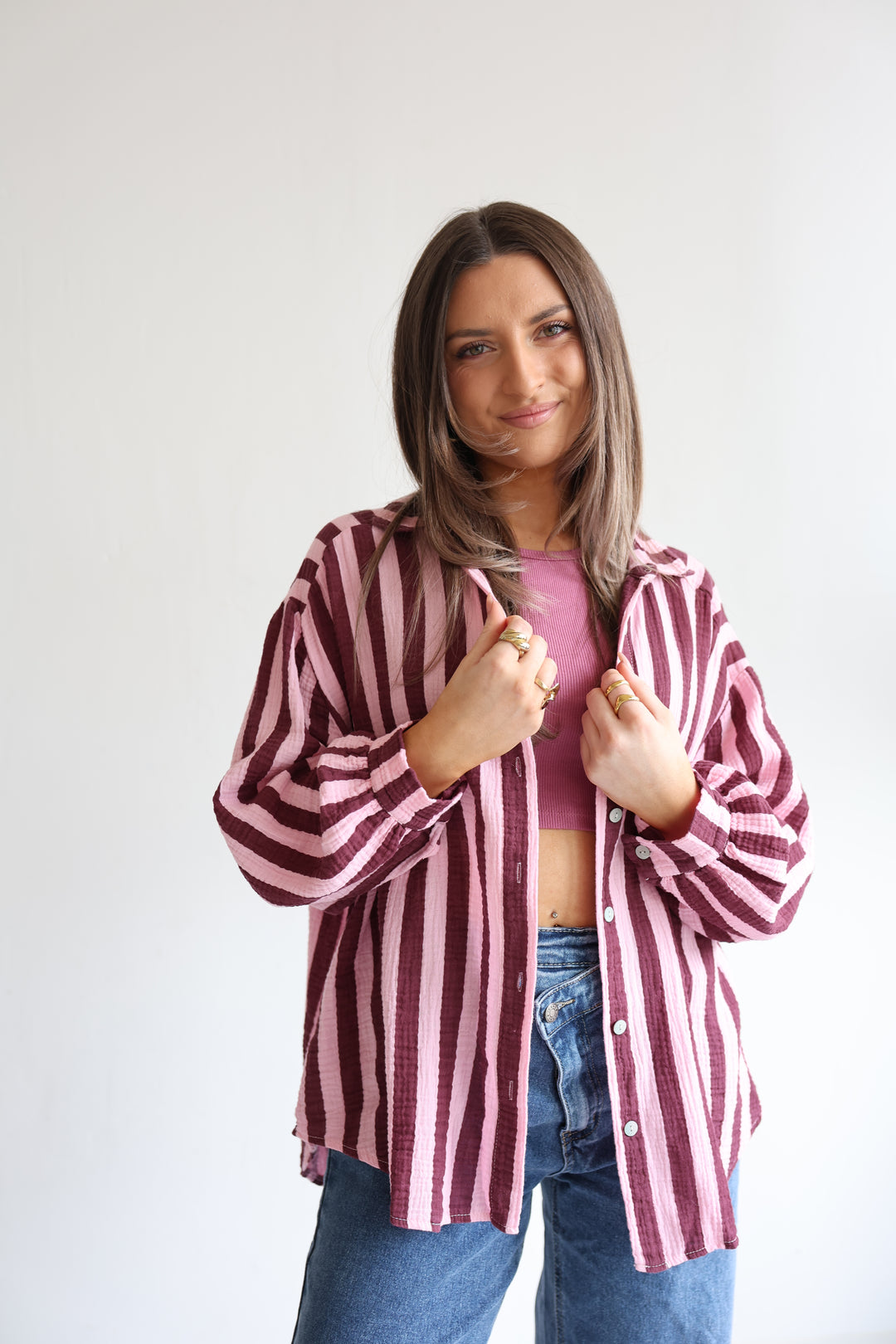 Kurzes Blusenhemd aus Musselin Blockstripes