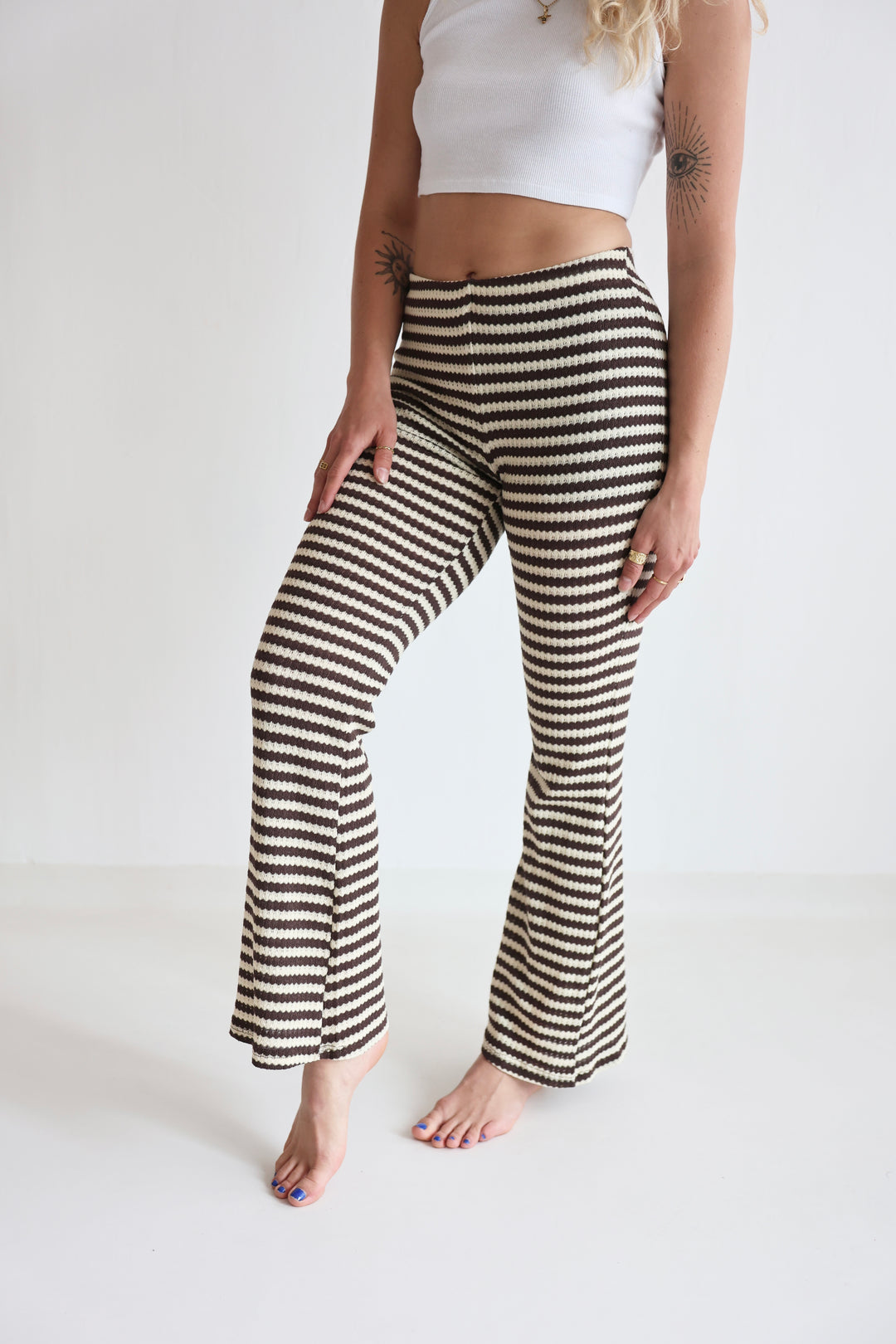 Striped Knit Flared Pants
