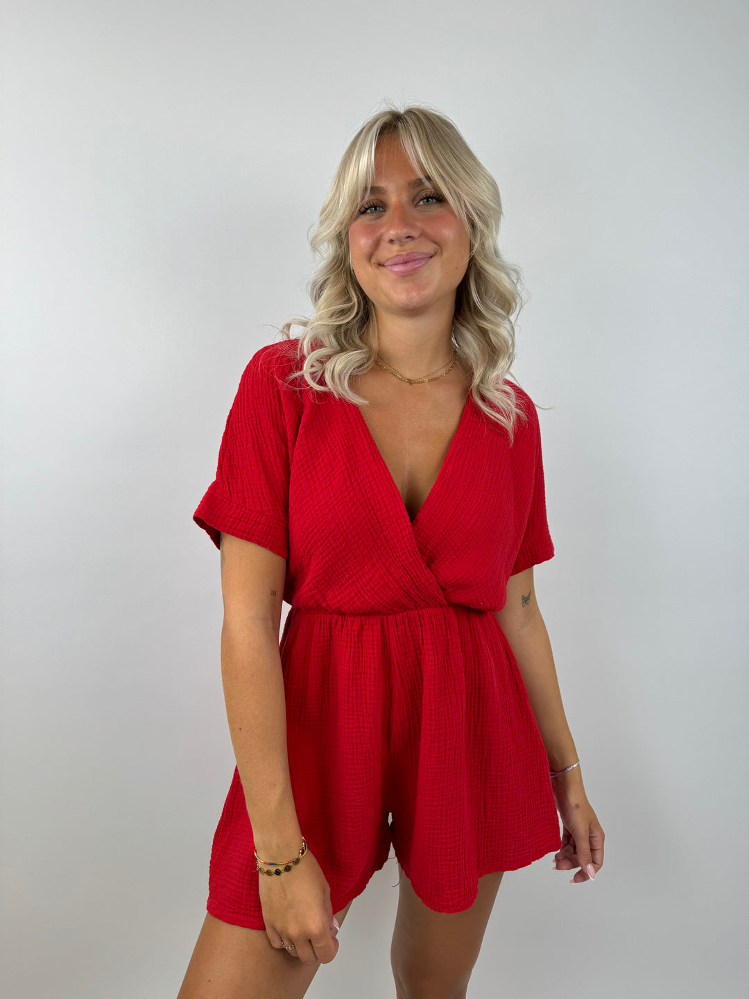 Musselin-Jumpsuit mit V-Ausschnitt Mara