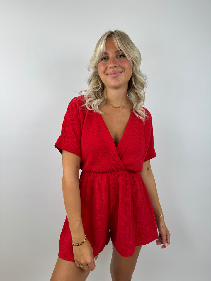 Musselin-Jumpsuit mit V-Ausschnitt Mara
