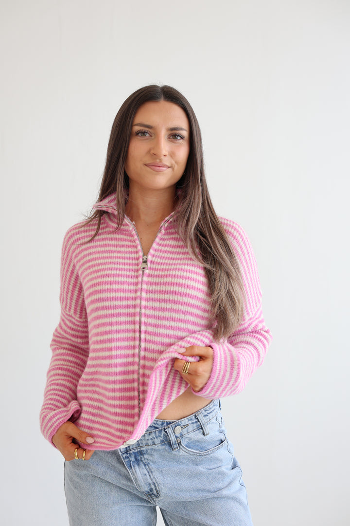 Zip Cardigan Fine Stripes