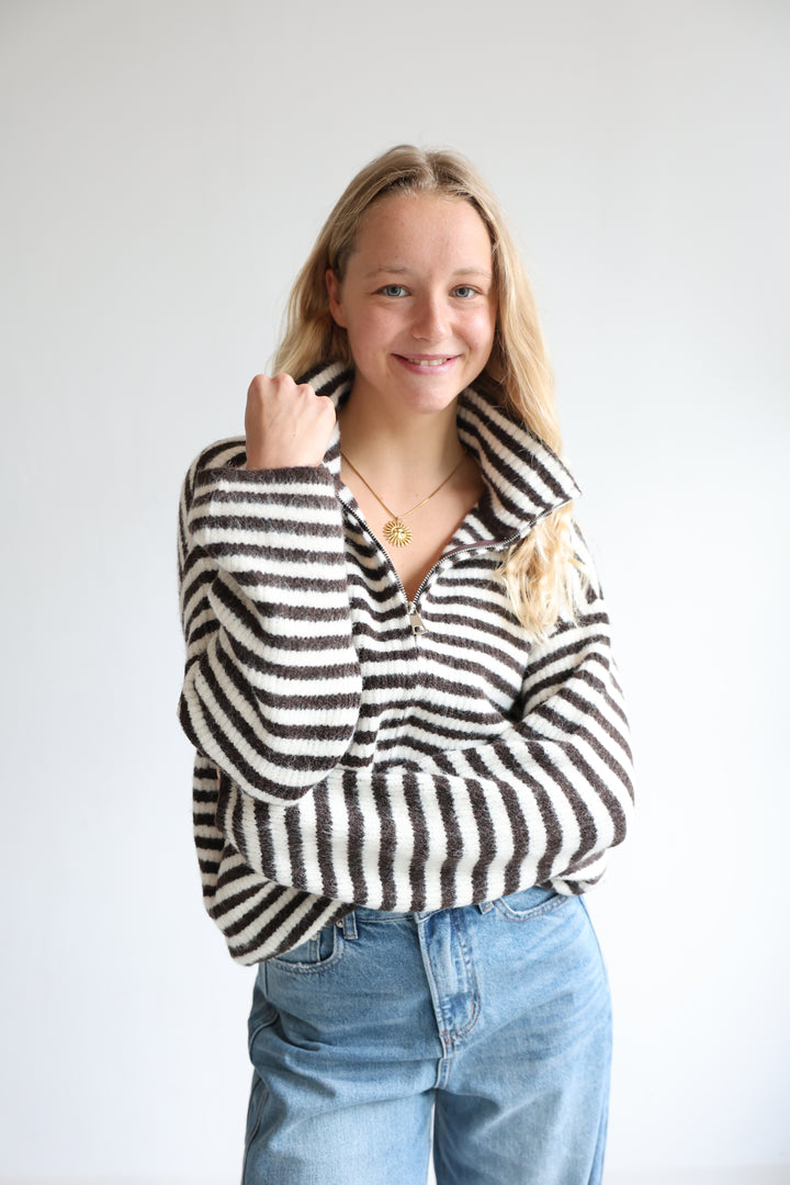 Striped Zip Cardigan