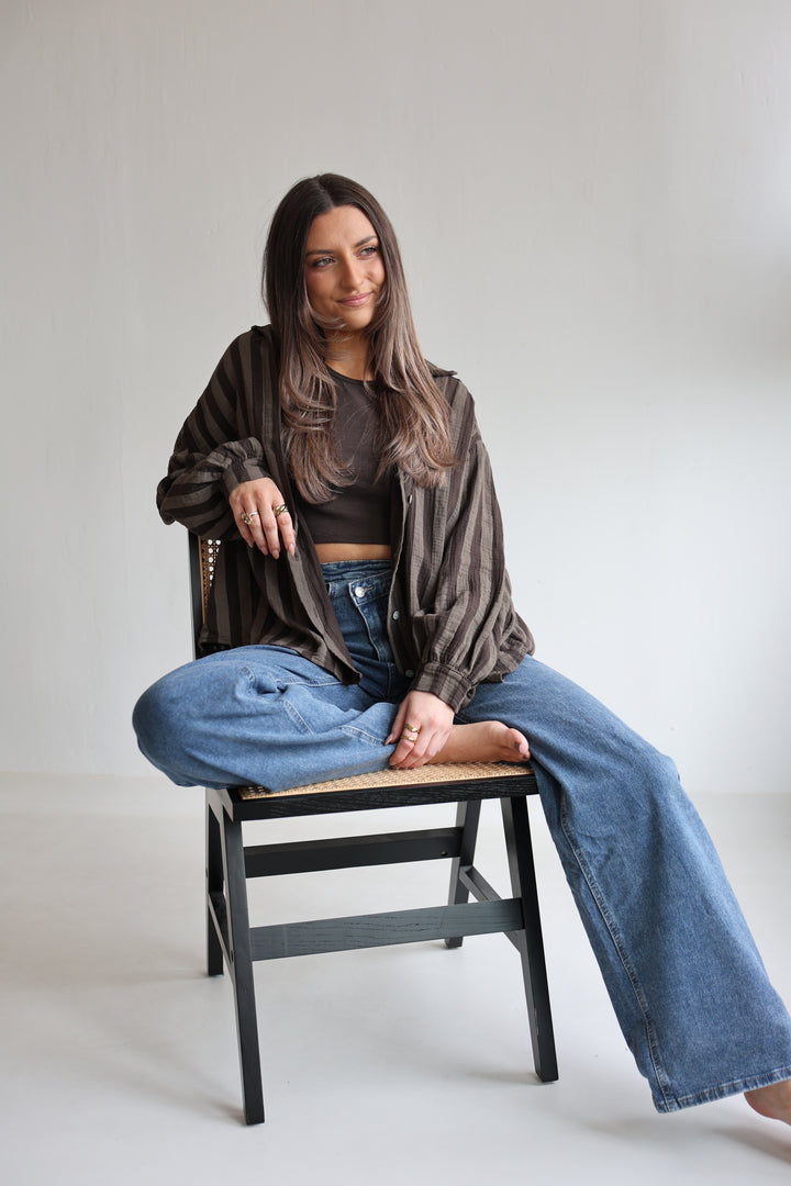 Kurzes Blusenhemd aus Musselin Blockstripes