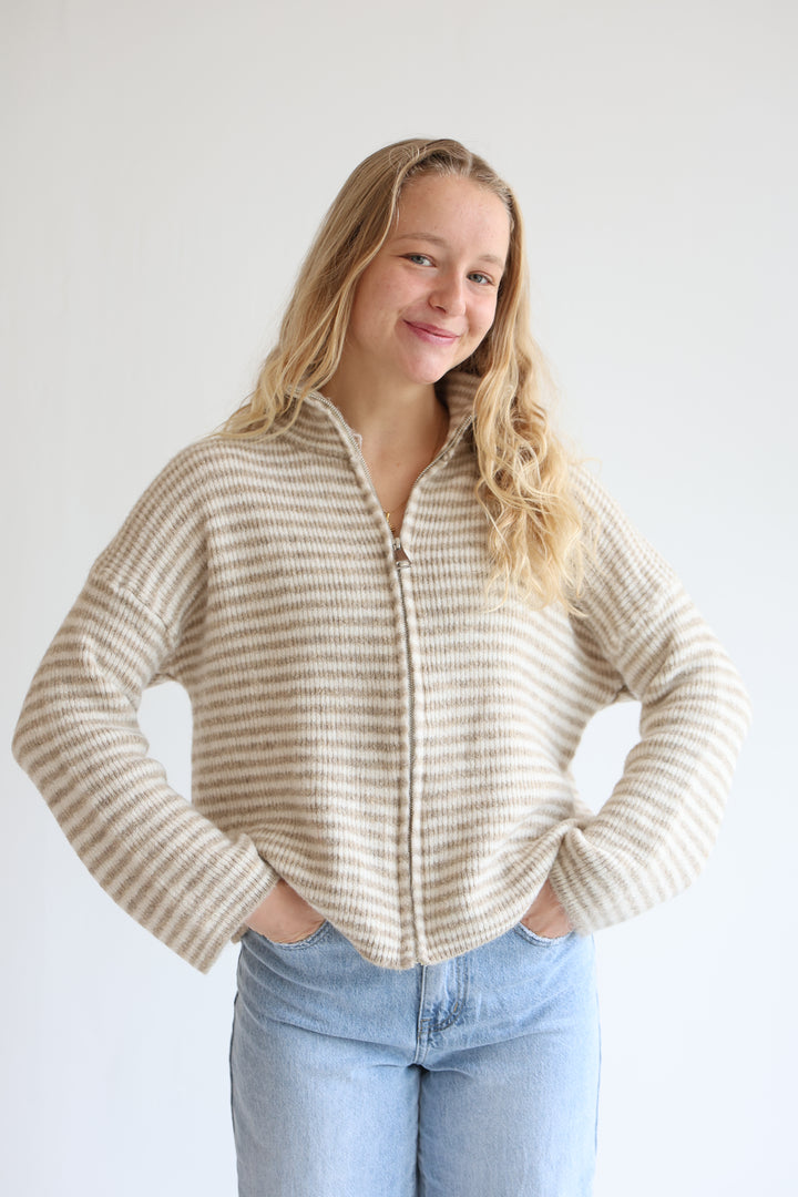 Zip Cardigan Fine Stripes