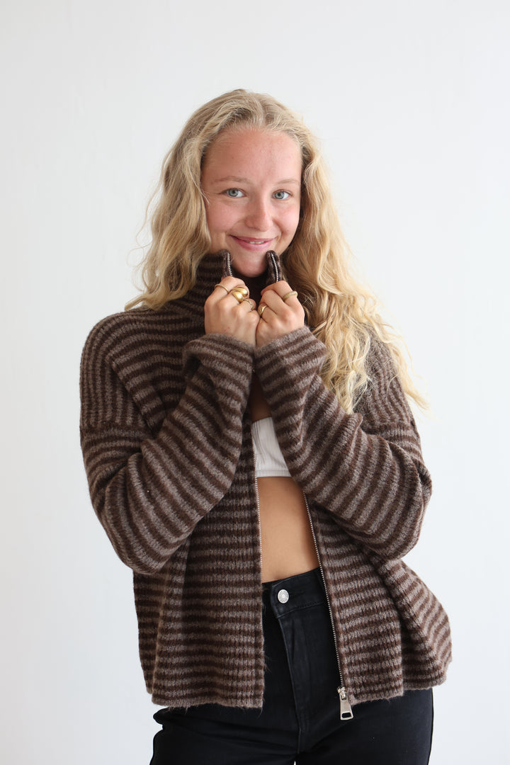 Zip Cardigan Fine Stripes