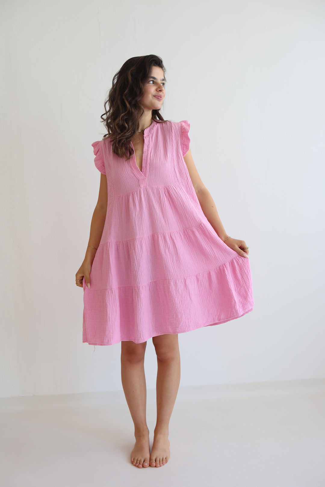 Kurzes Musselinkleid One Color