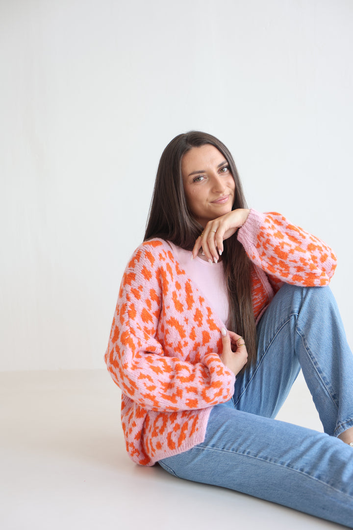 Offener Cardigan mit Leoprint