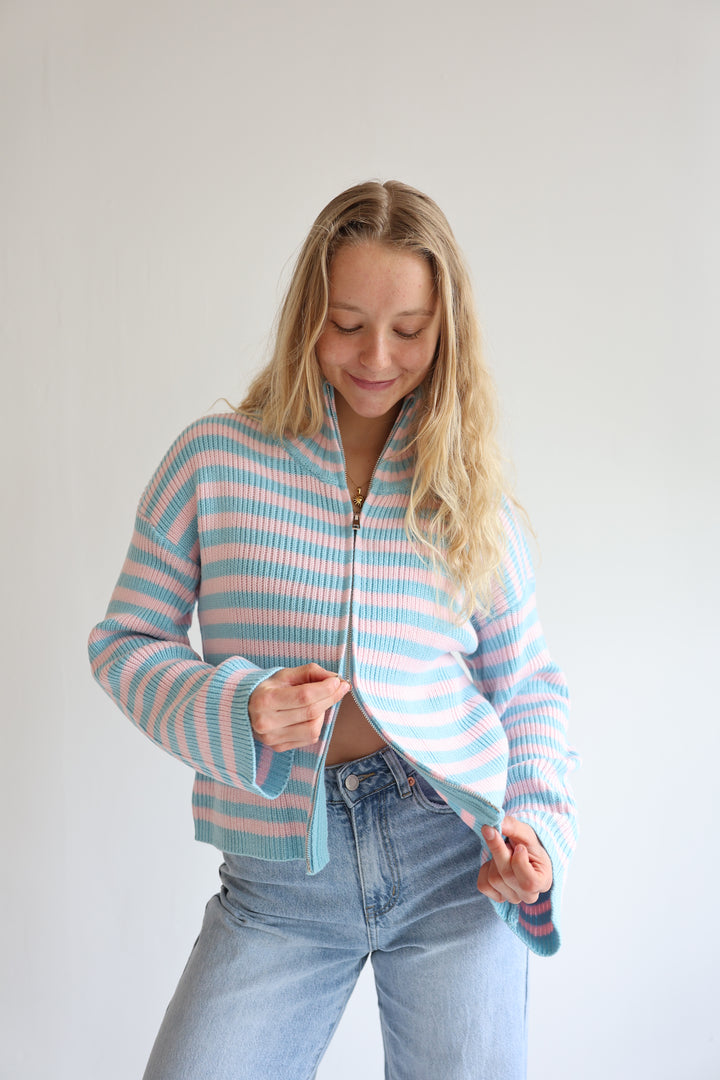 Zip Cardigan Wide Stripes