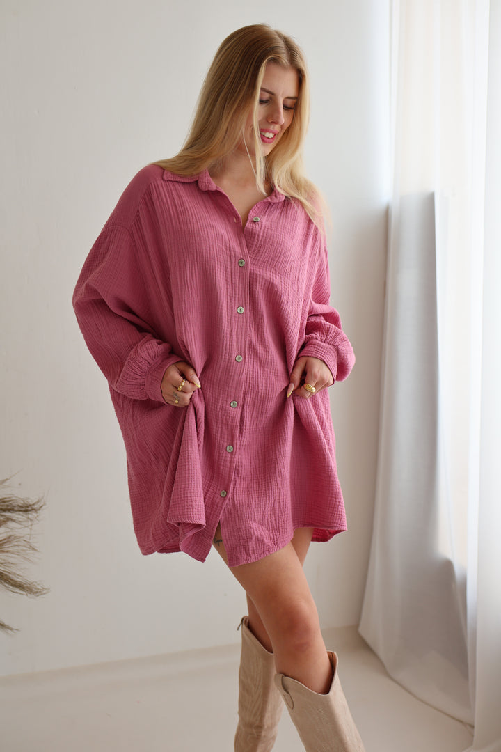 Oversize Blusenhemd aus Musselin (einfarbig)