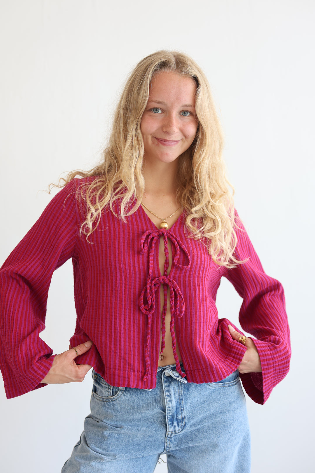 Cotton Striped Tie-Front Blouse