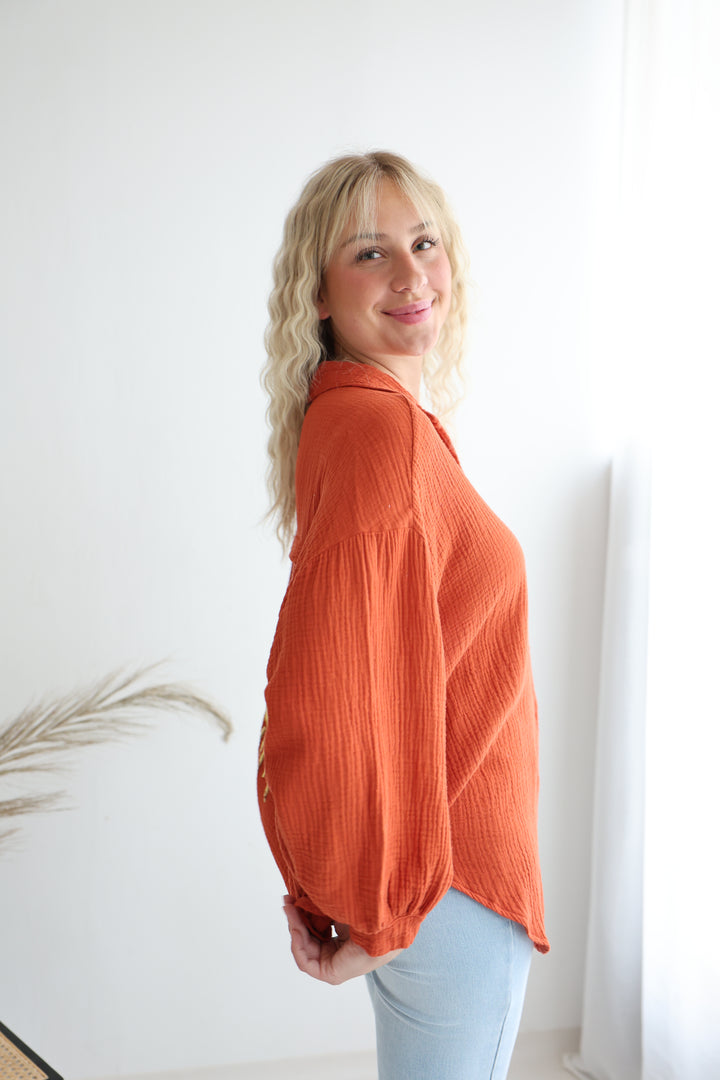 Oversize Blusenhemd aus Musselin Golden Eye