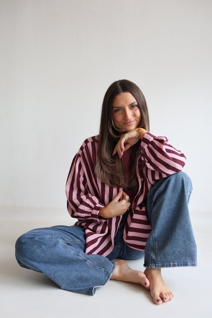 Kurzes Blusenhemd aus Musselin Blockstripes