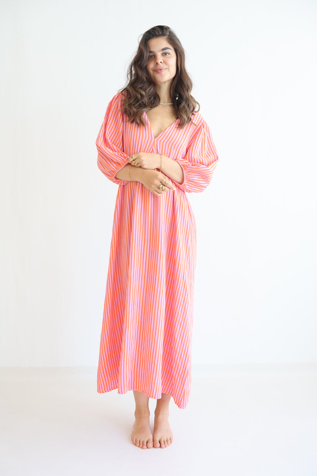 3/4 Arm Musselinkleid Summer Striped