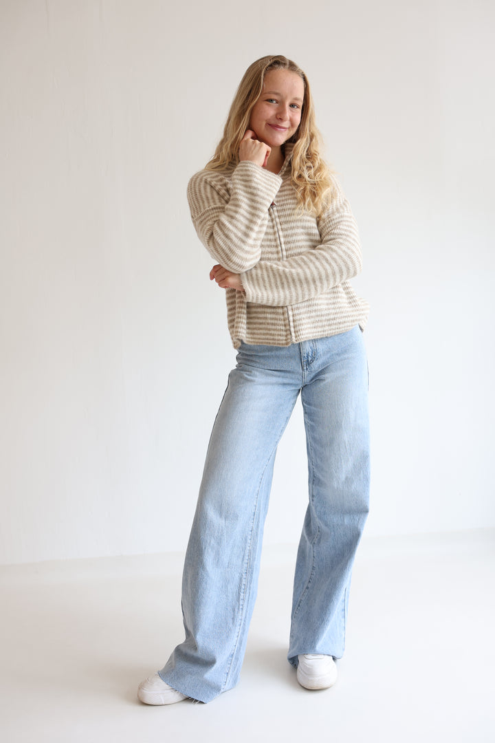 Zip Cardigan Fine Stripes