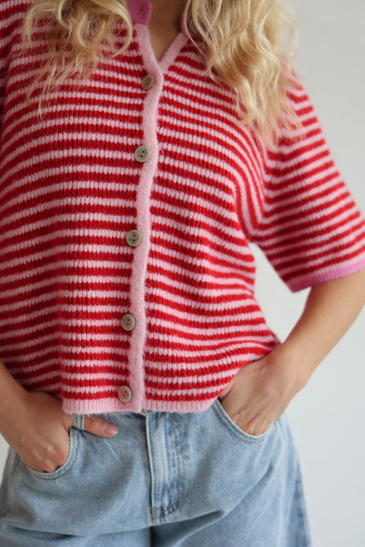 Gestreifter Kurzarm Cardigan Carlotta