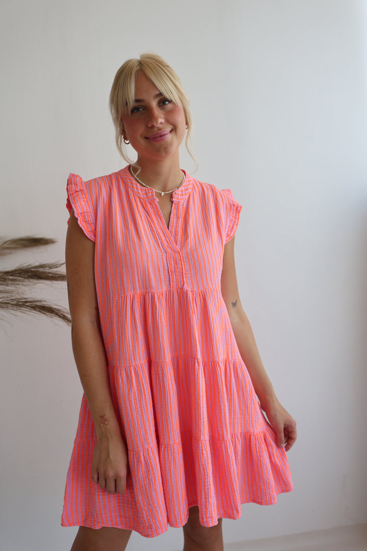 Kurzes Musselinkleid mit Rüschen Neon Summer