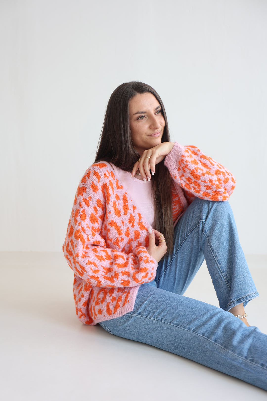 Offener Cardigan mit Leoprint