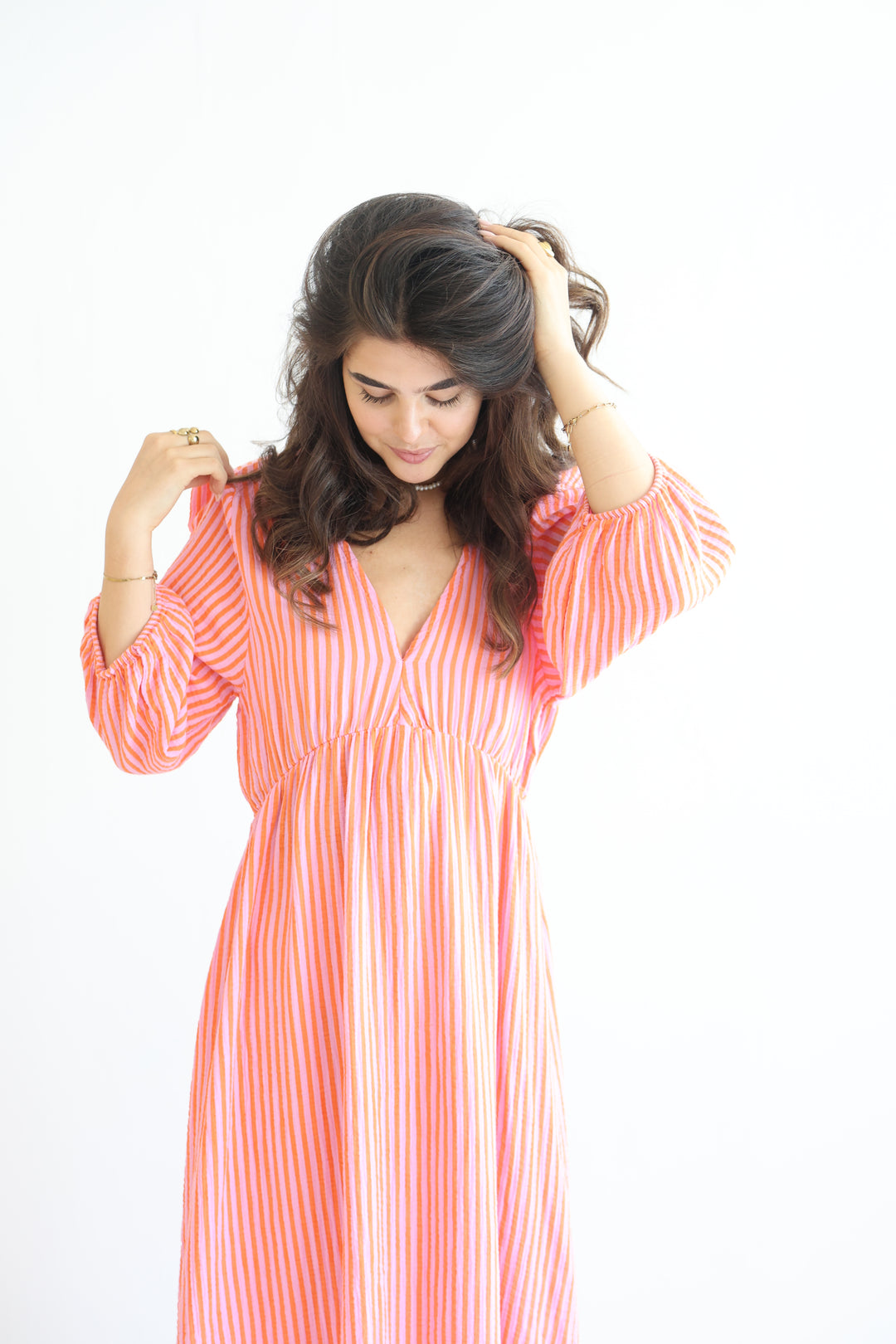 3/4 Arm Musselinkleid Summer Striped