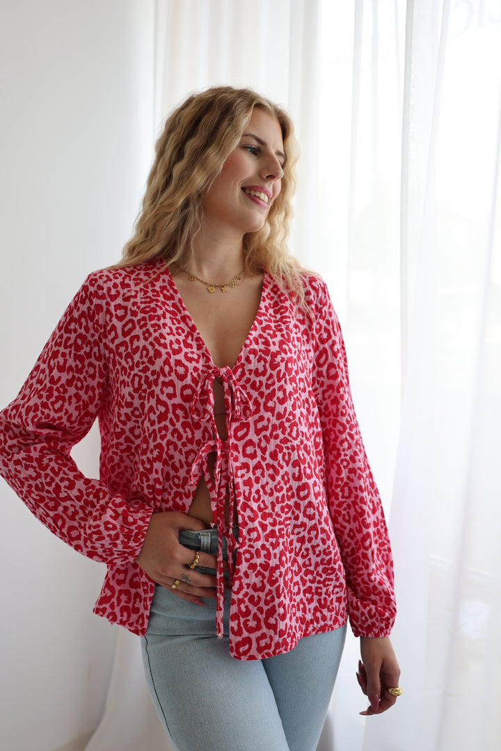 Musselinbluse zum Schnüren mit Leoprint