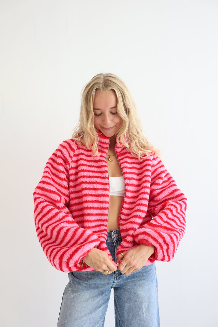 Fluffy Stripe Fleece Jacket