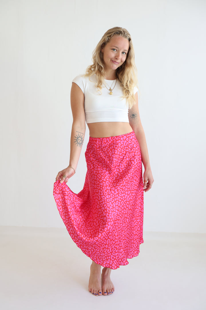 Leopard Satin Skirt