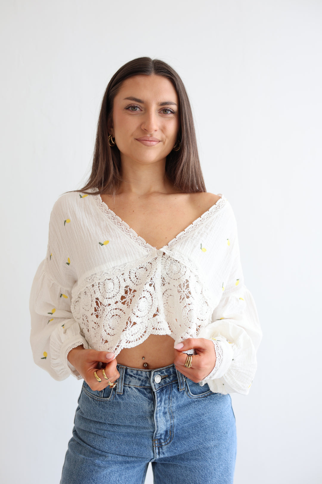 Cropped Bluse aus Musselin Lemons Everywhere