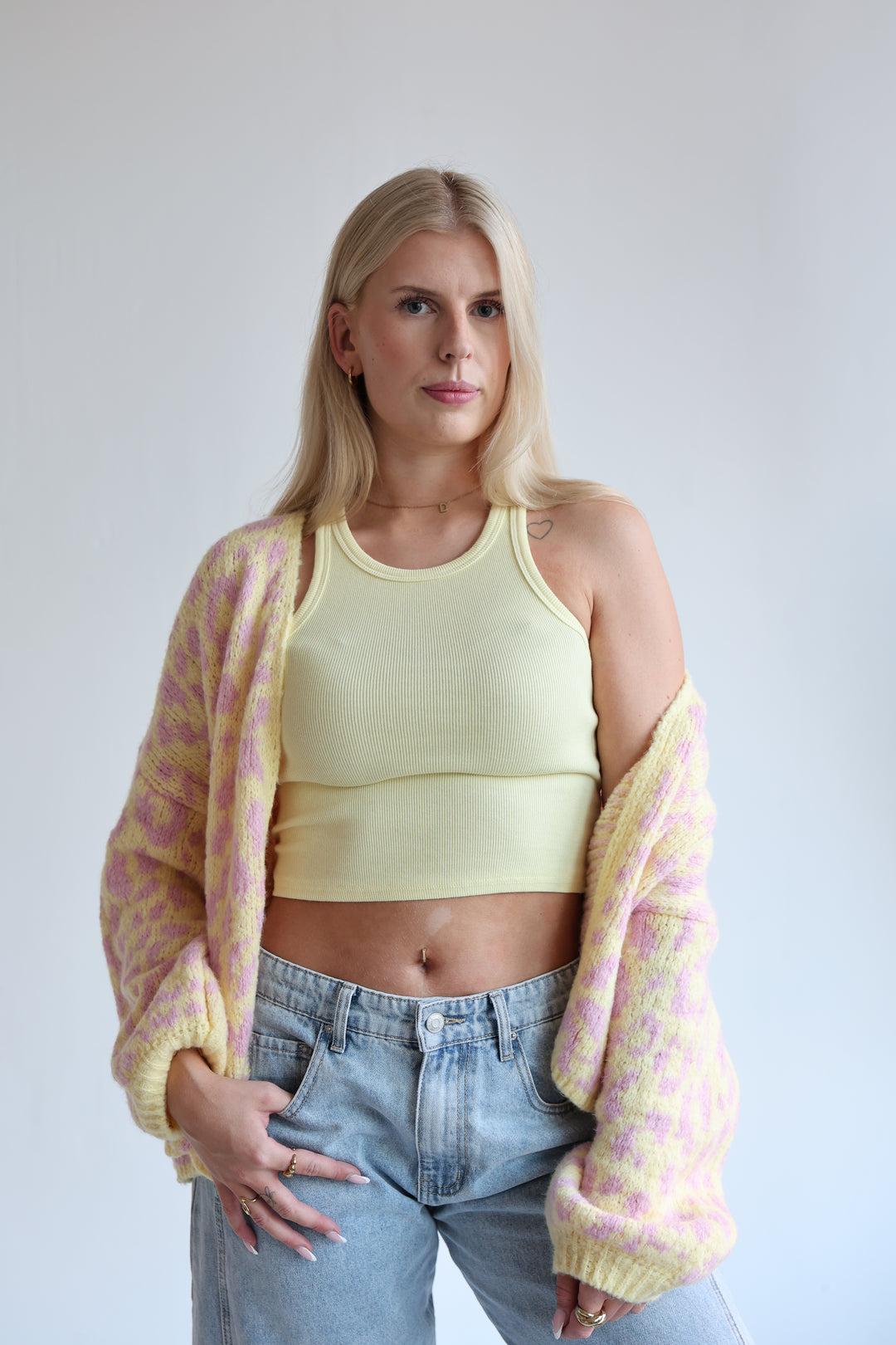 Offener Cardigan mit Leoprint