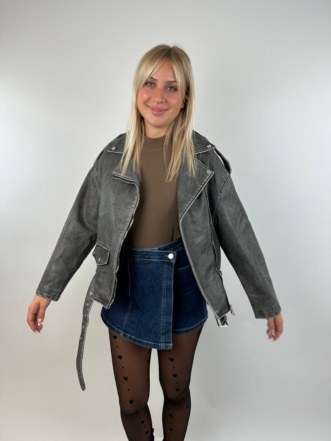 Oversize Lederjacke im Vintage Stil