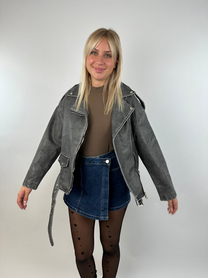 Oversize Lederjacke im Vintage Stil