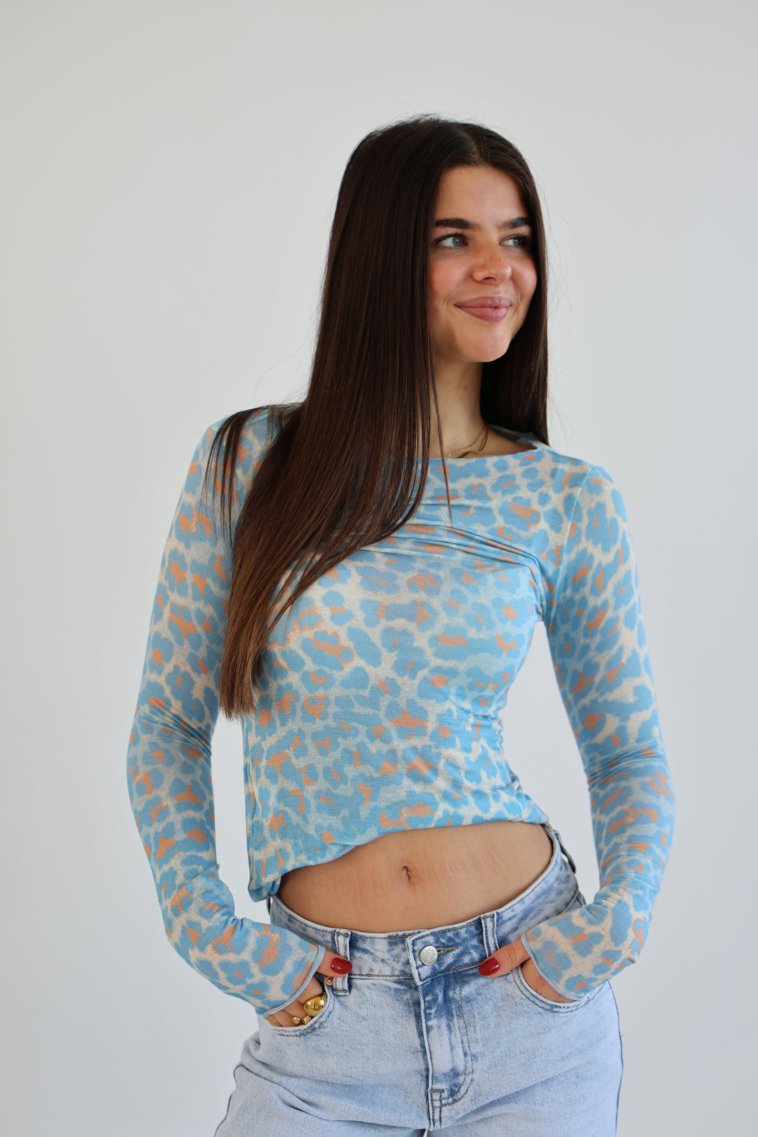 Cashmere Longsleeve mit Leoprint