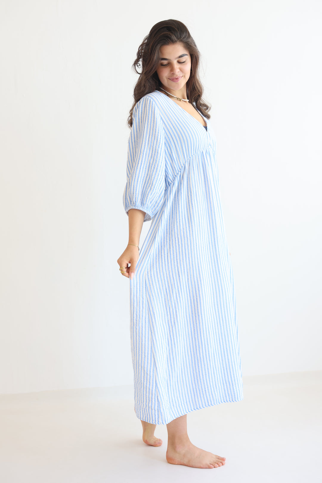 3/4 Arm Musselinkleid Summer Striped