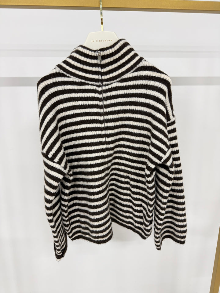 STRIPED ZIP CARDIGAN COFFEE (B-WARE)