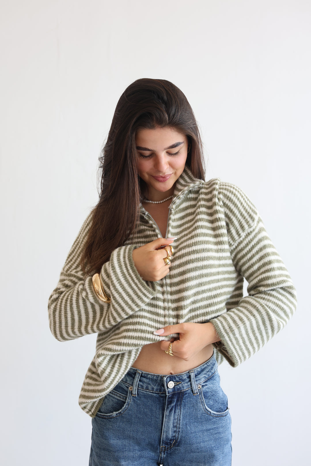 Zip Cardigan Fine Stripes