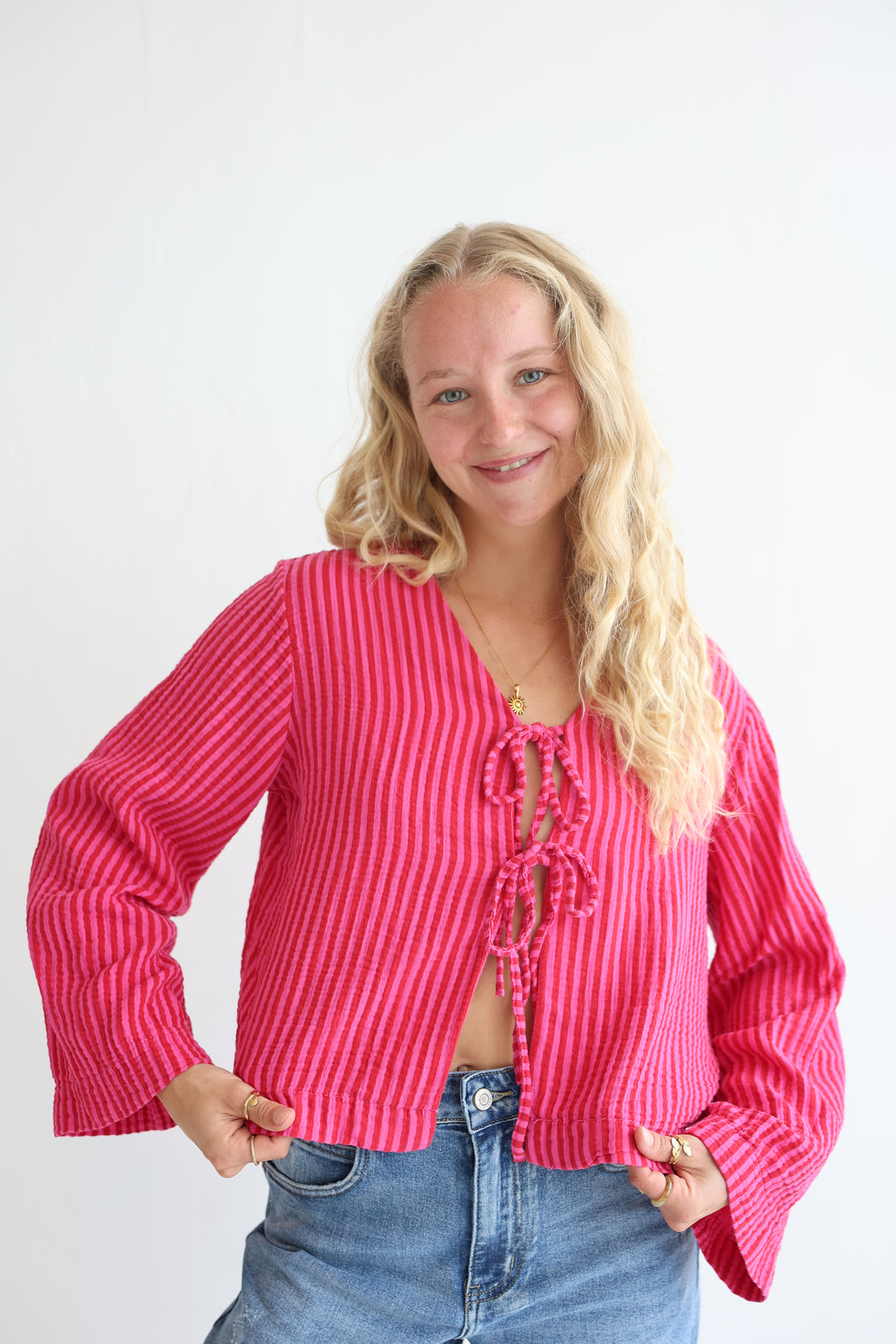Cotton Striped Tie-Front Blouse