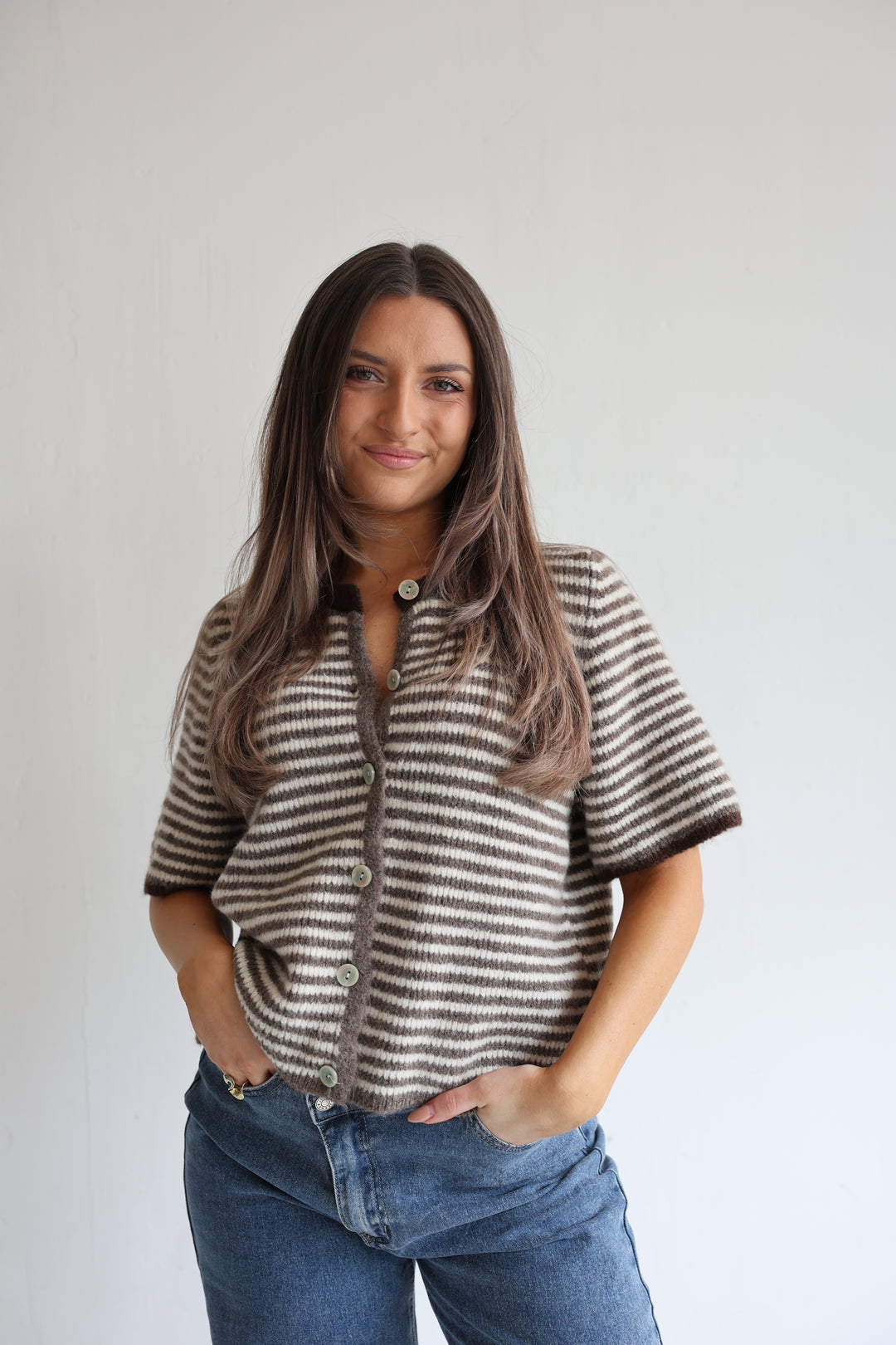 Gestreifter Kurzarm Cardigan Carlotta
