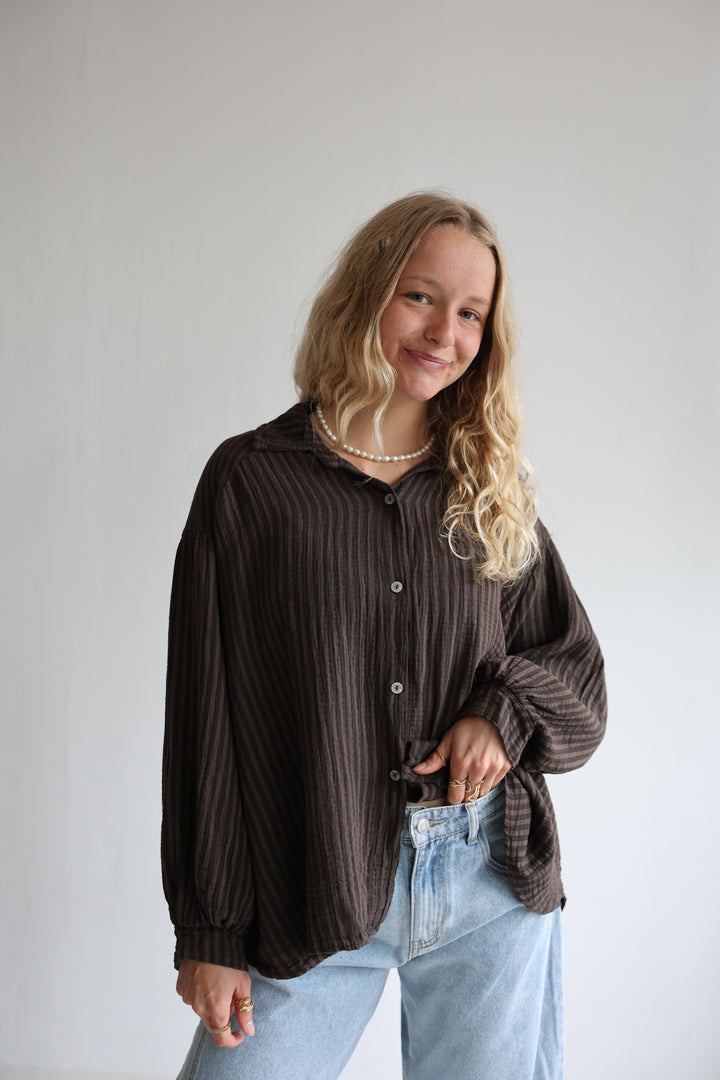 Kurzes Blusenhemd aus Musselin Wide Stripes