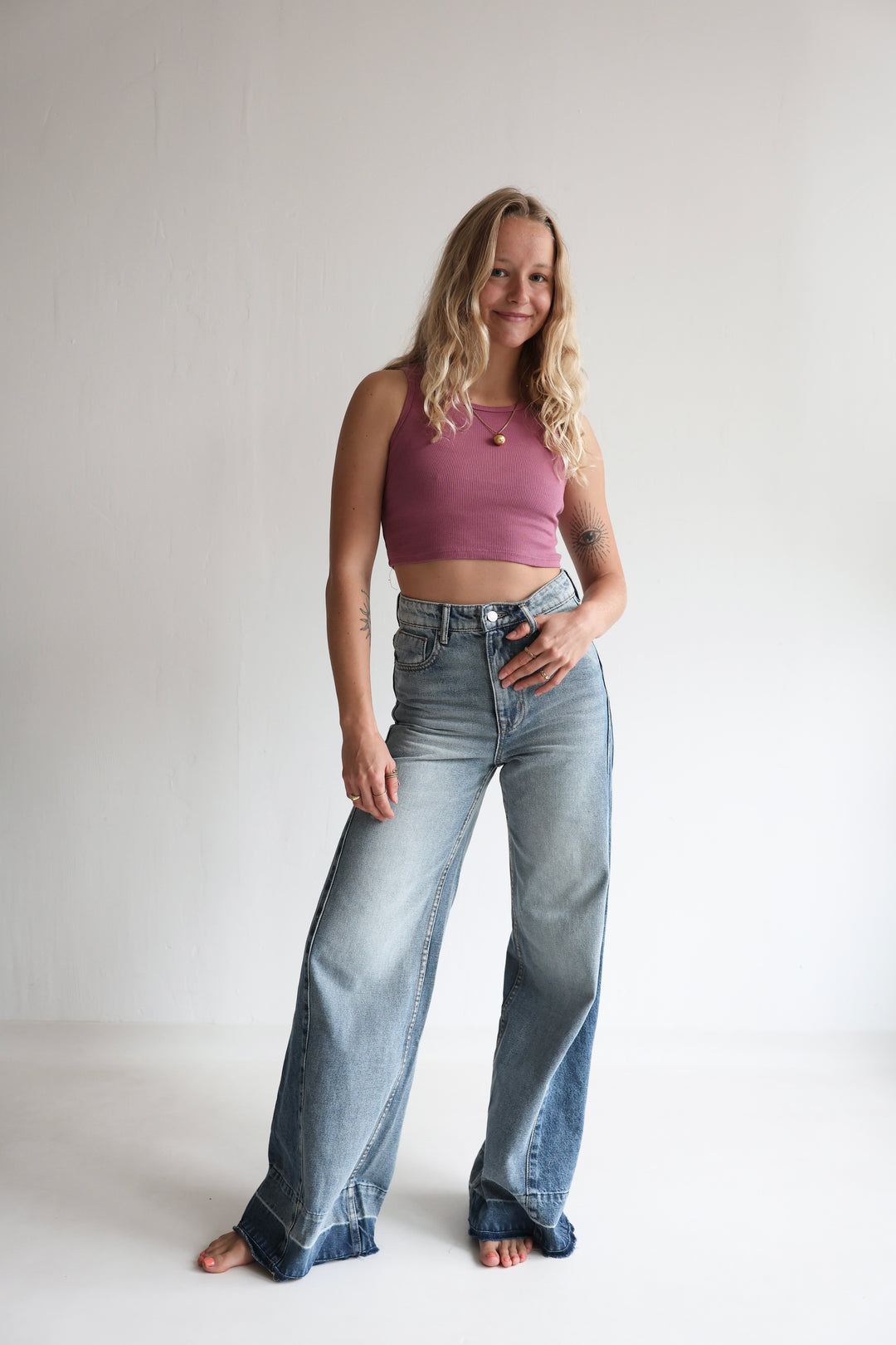Block Fade Wide Leg Jeans