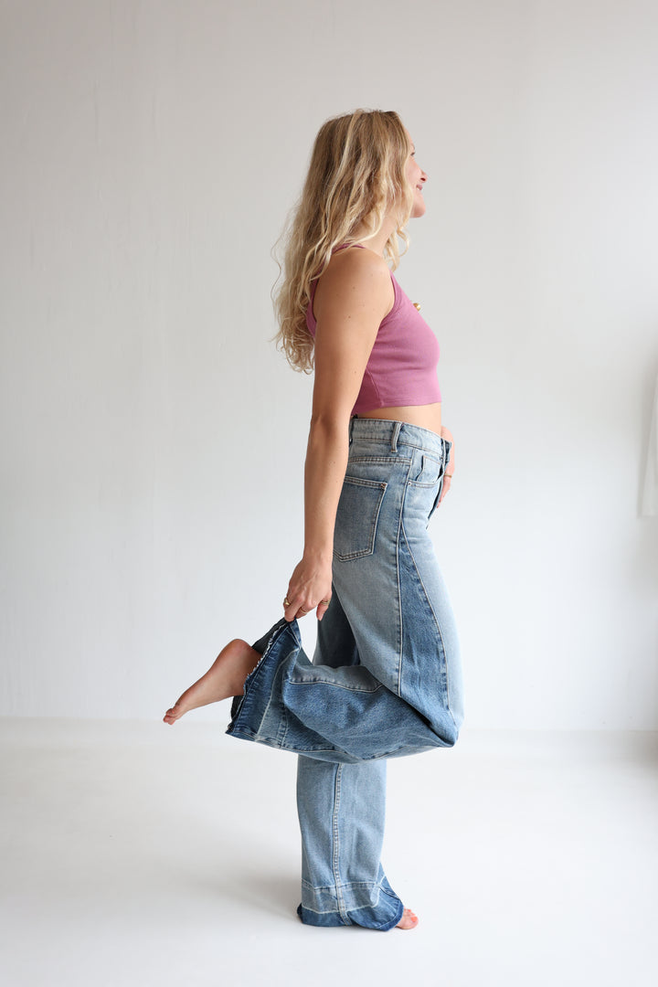 Block Fade Wide Leg Jeans