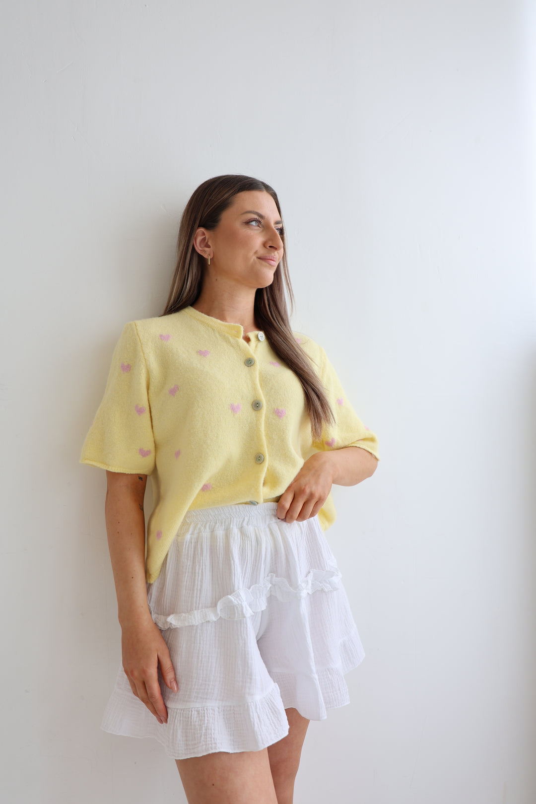 Kurzarm Cardigan Jolina mit Herzprint