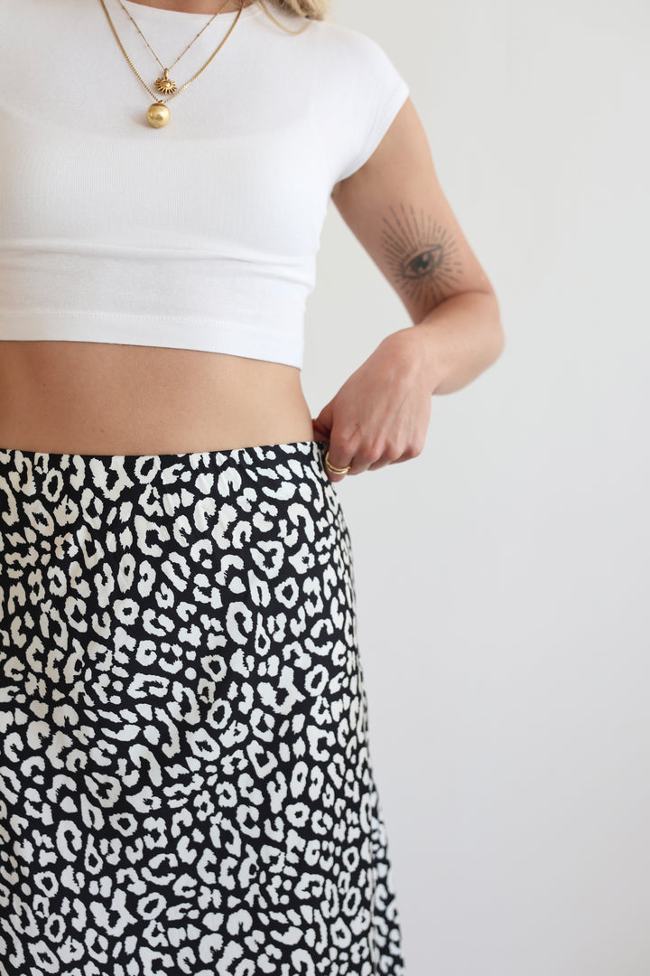 Leopard Satin Skirt