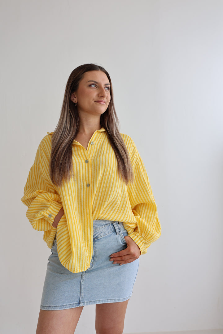 Kurzes Blusenhemd aus Musselin Wide Stripes