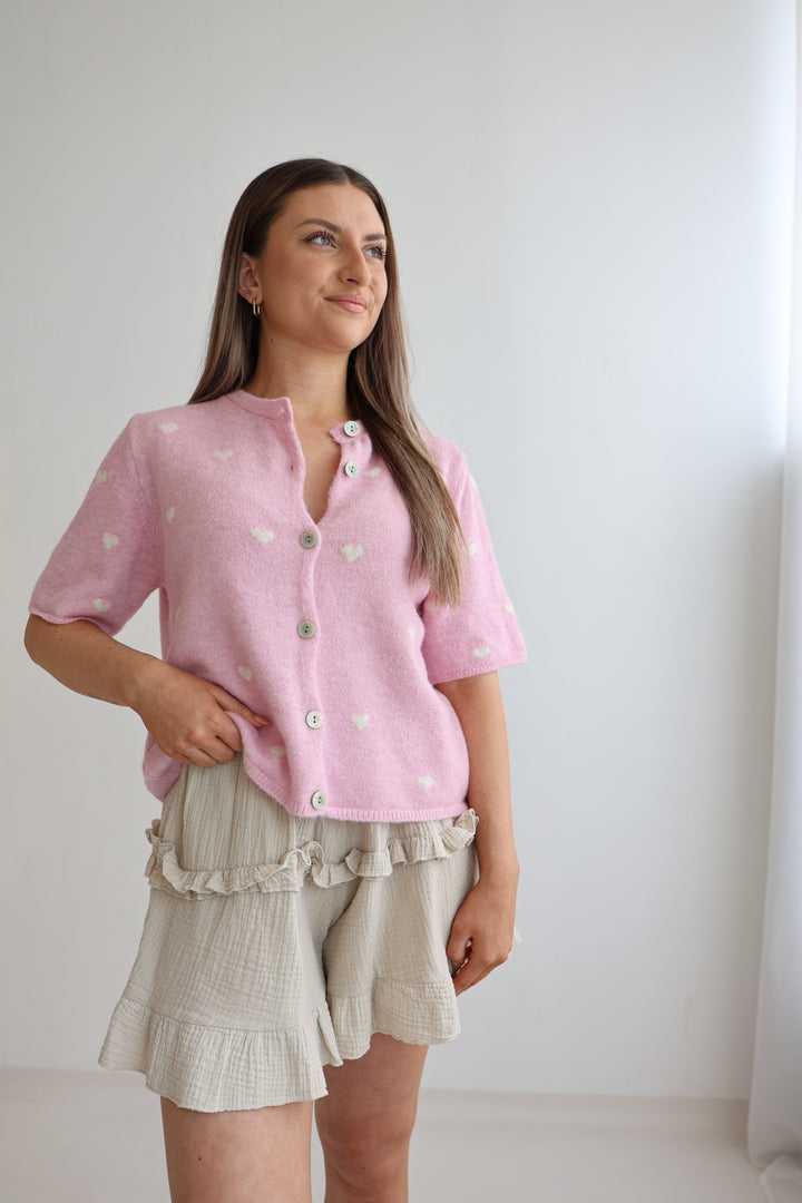 Kurzarm Cardigan Jolina mit Herzprint