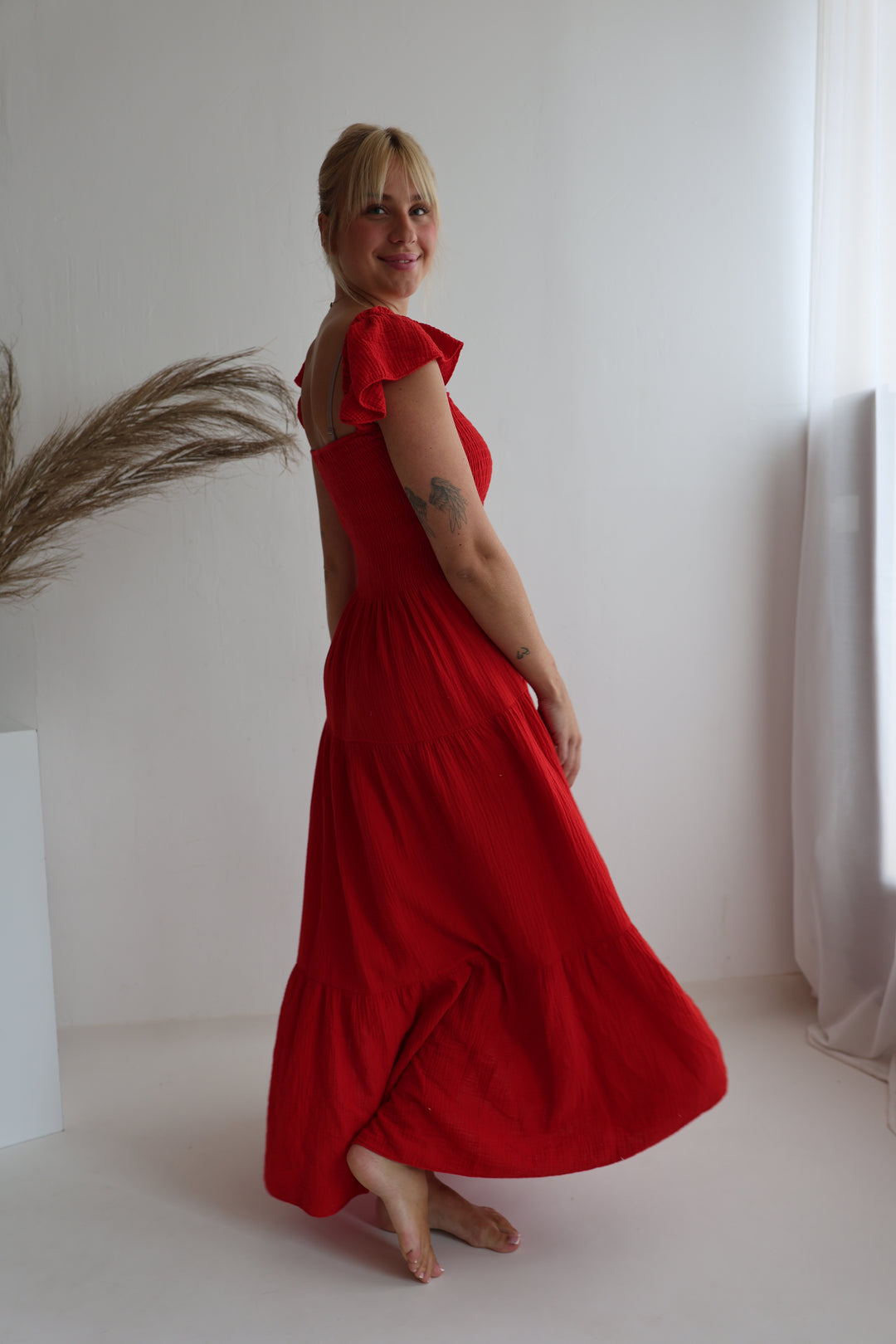 Langes Kleid mit Raffung Livia
