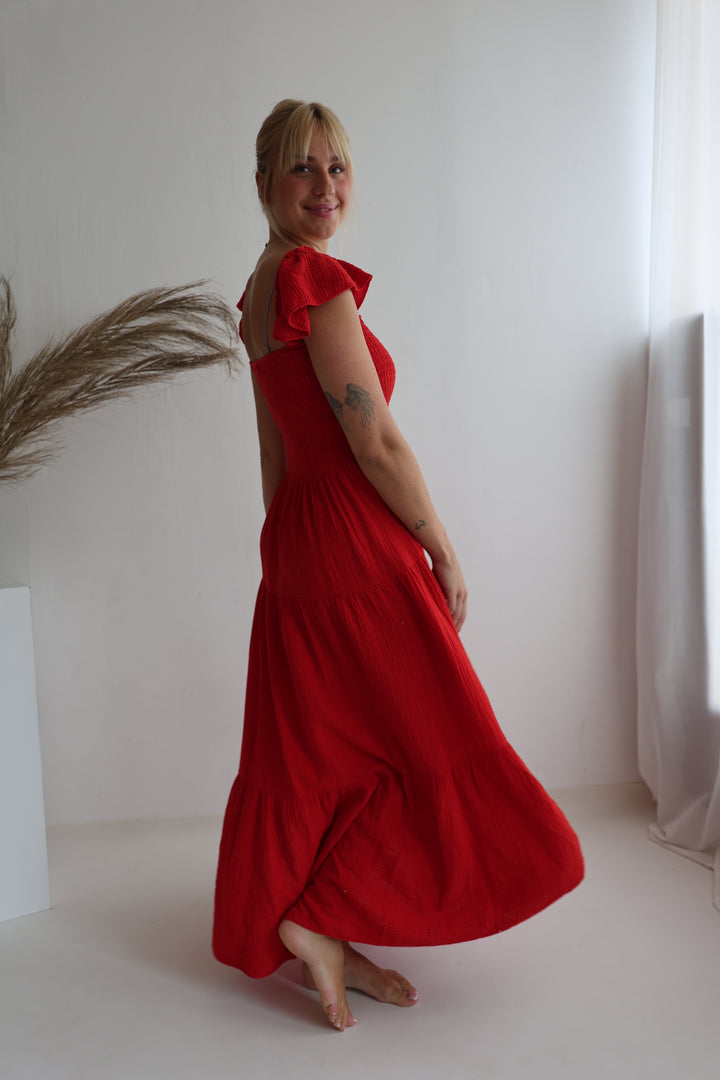 Langes Kleid mit Raffung Livia