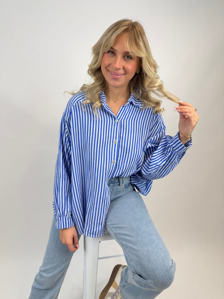 Kurzes Blusenhemd aus Musselin Wide Stripes