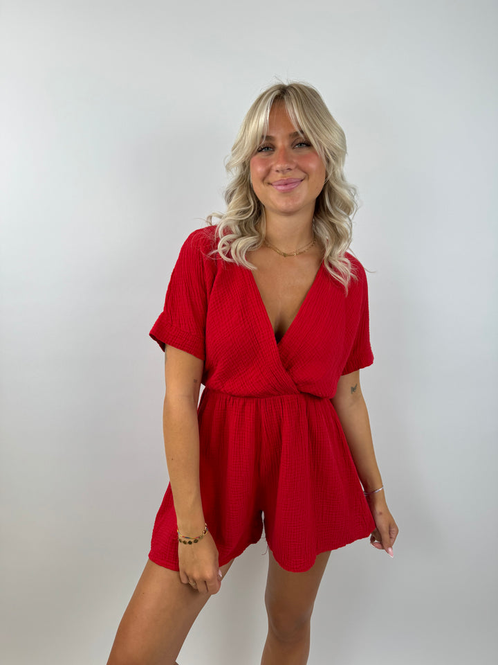 Musselin-Jumpsuit mit V-Ausschnitt Mara