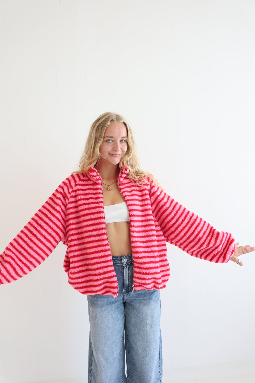 Fluffy Stripe Fleece Jacket