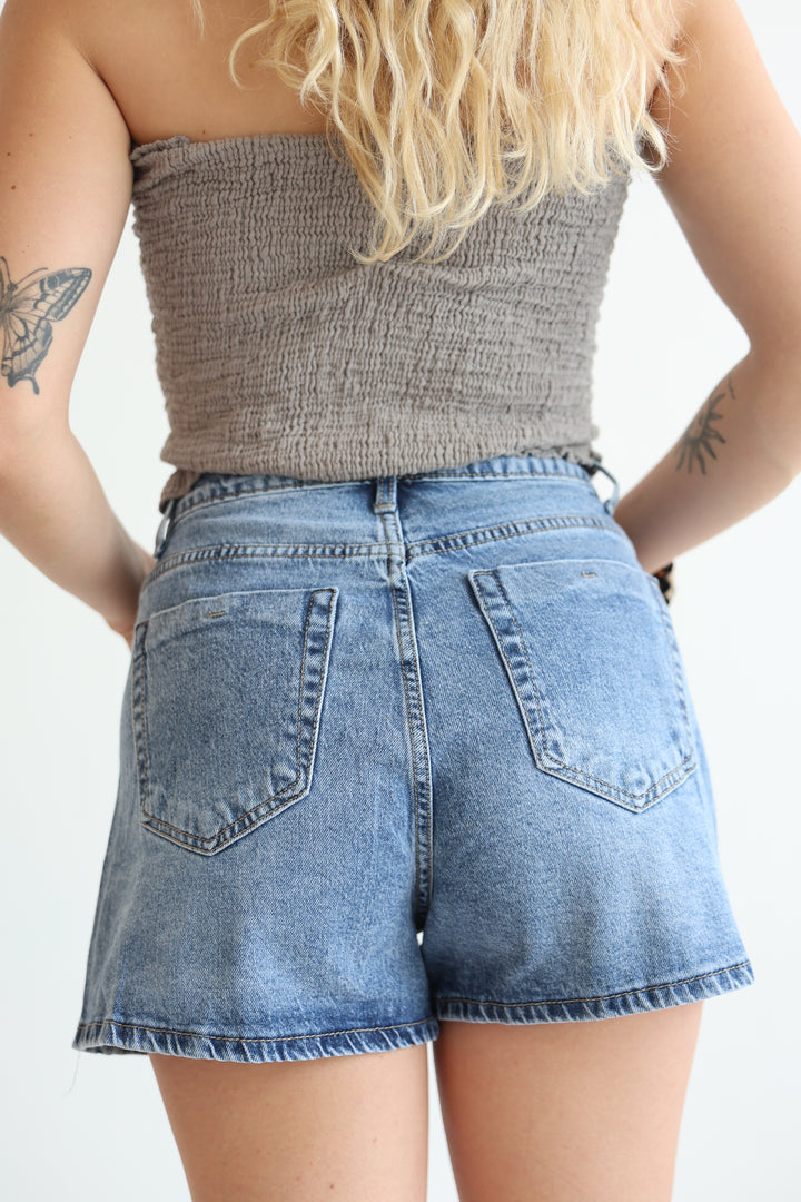 Elastic Waist Denim Shorts