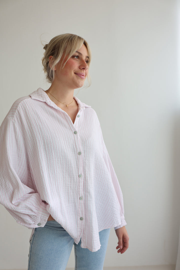 Kurzes Blusenhemd aus Musselin Wide Stripes
