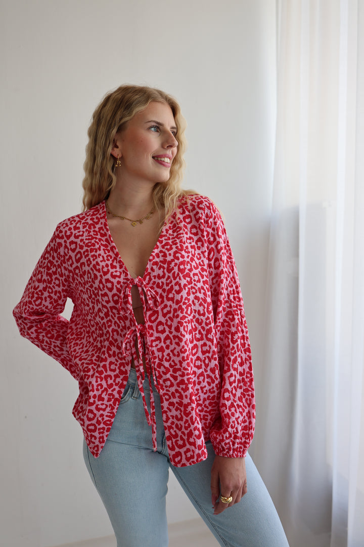 Musselinbluse zum Schnüren mit Leoprint